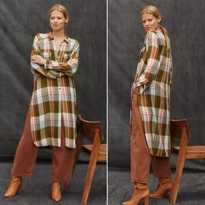 PILCRO x ANTHROPOLOGIE Side Slit Maxi Tunic Button Down Shirt Shirtdress Duster